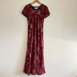 Vintage burgundy red paisley maxi dress, Jessica Howard, size 8